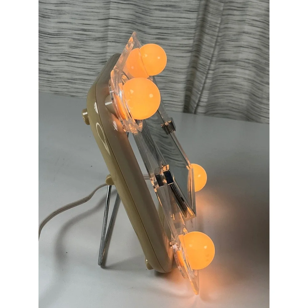 Vintage Sunbeam Lighted Makeup Mirror Clear Acrylic Hollywood Style Vanity Tan